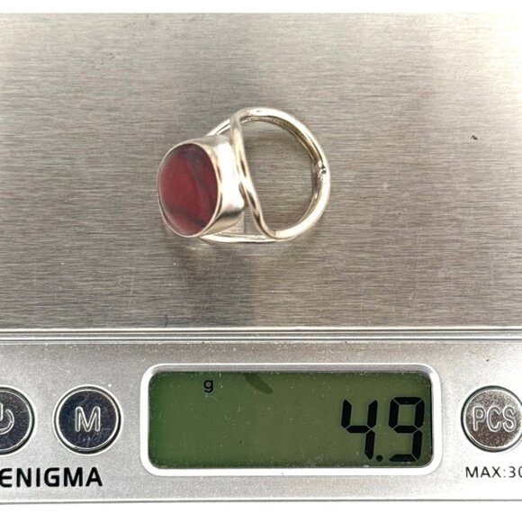 Vintage Sterling Silver Red Jasper Oval Statement Ring Size 5.5 Taxco Mexico - Picture 10 of 11